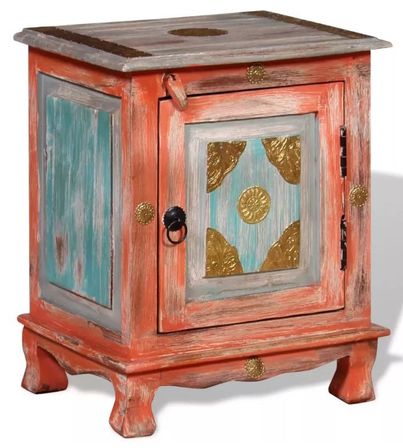 Table de chevet 1 porte oriental manguier massif orange Pinkie