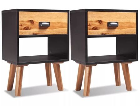 Table de chevet 1 tiroir 1 niche acacia massif clair Sokena - Lot de 2