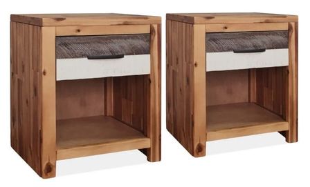 Table de chevet 1 tiroir 1 niche acacia massif laqué Boken - Lot de 2