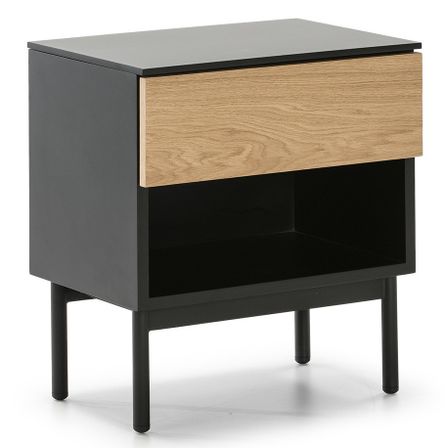 Table de chevet 1 tiroir 1 niche bois clair et noir Deuxi
