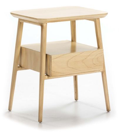 Table de chevet 1 tiroir 1 niche bois massif clair Gus