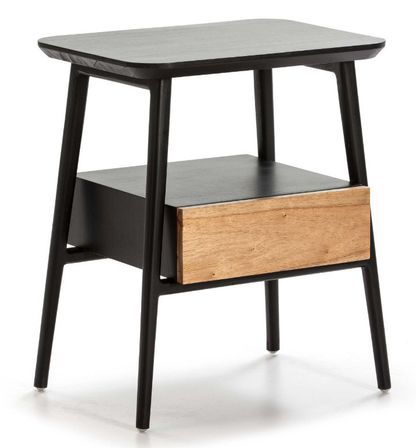 Table de chevet 1 tiroir 1 niche bois massif clair et noir Gus