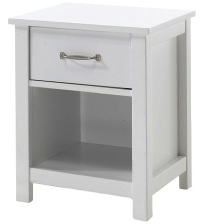 Table de chevet 1 tiroir 1 niche pin massif blanc Carly