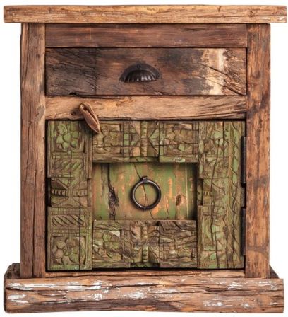 Table de chevet 1 tiroir 1 porte bois massif foncé Chihu