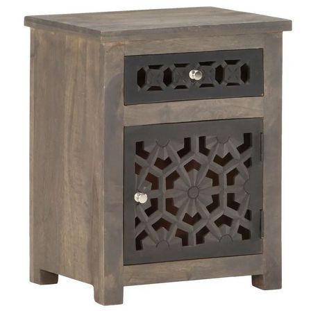 Table de chevet 1 tiroir 1 porte manguier massif gris Muleen