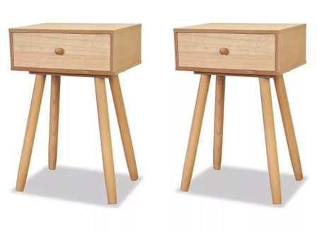 Table de chevet 1 tiroir bois beige et pieds pin massif clair Tonay - Lot de 2