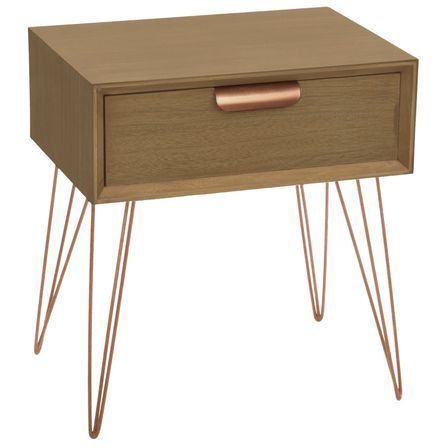Table de chevet 1 tiroir bois et métal or rose James