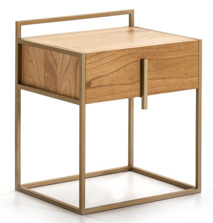 Table de chevet 1 tiroir bois massif clair et métal doré Oslo