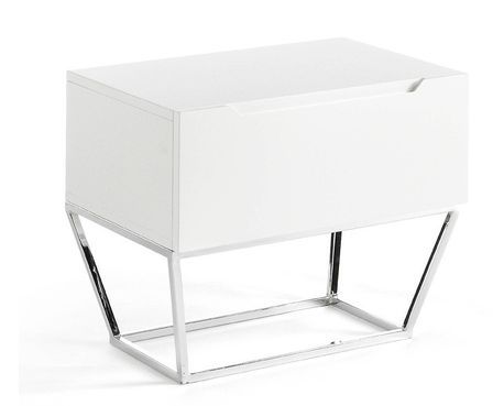 Table de chevet 1 tiroir bois plaqué chêne et pieds métal blanc Blina