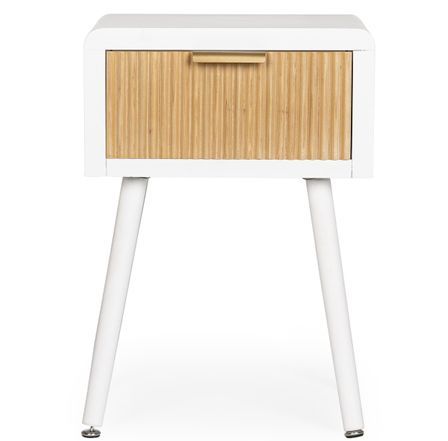Table de chevet 1 tiroir CHARLEY – Blanc & naturel