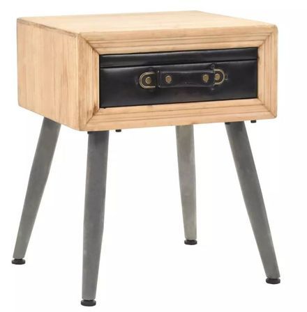 Table de chevet 1 tiroir pin massif clair et simili cuir Stylie