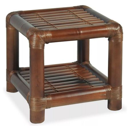 Table de chevet 2 plateaux bambou foncé Woay