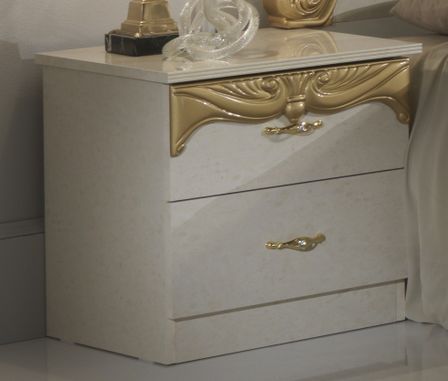 Table de chevet 2 tiroirs bois brillant beige et doré Crissie