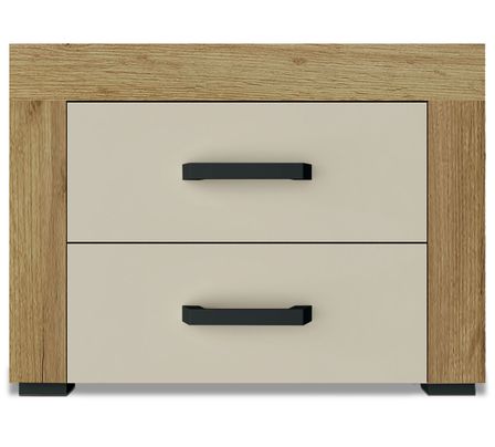 Table de chevet 2 tiroirs bois chêne clair et beige Raven