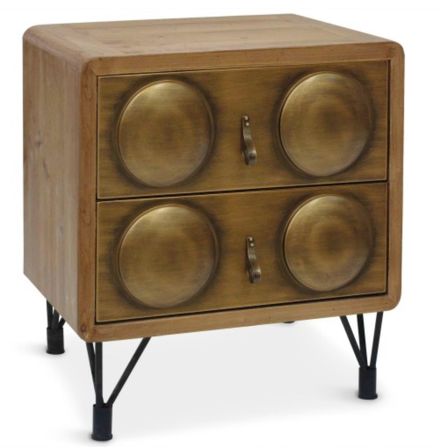 Table de chevet 2 tiroirs bois et métal bronze Biba