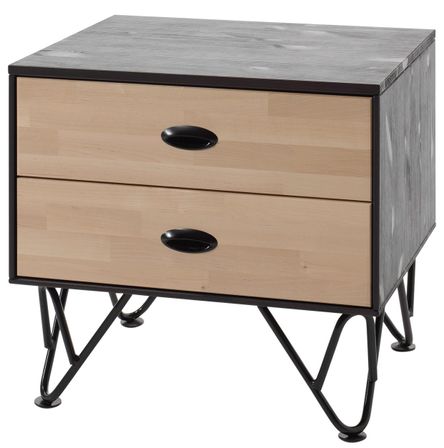 Table de chevet 2 tiroirs bois massif clair et gris Arna