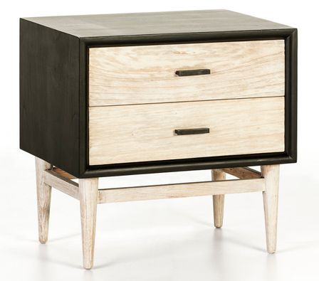 Table de chevet 2 tiroirs bois massif peint noir et blanc Mixte