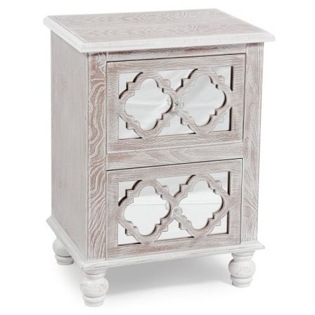 Table de chevet 2 tiroirs bois patiné et miroir Orienta