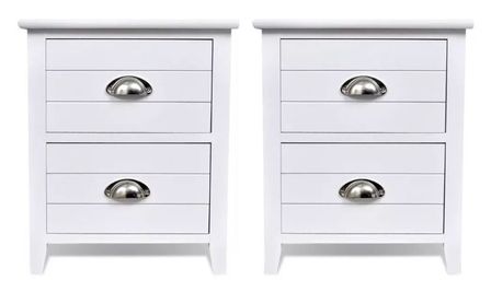 Table de chevet 2 tiroirs bois paulownia blanc Laula 38 cm - Lot de 2