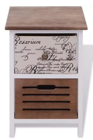 Table de chevet 2 tiroirs bois paulownia foncé et blanc Kouaki - Lot de 2