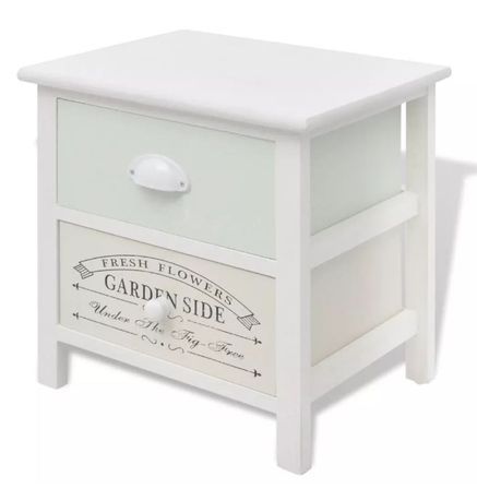Table de chevet 2 tiroirs bois paulownia massif blanc Frenchy