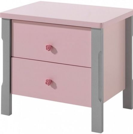 Table de chevet 2 tiroirs gris et rose Girly