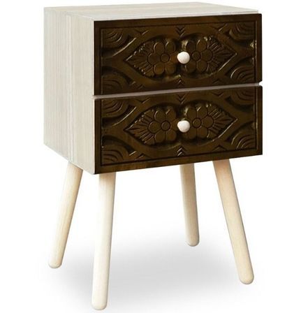 Table de chevet 2 tiroirs marron et pieds bois massif clair Tanaca