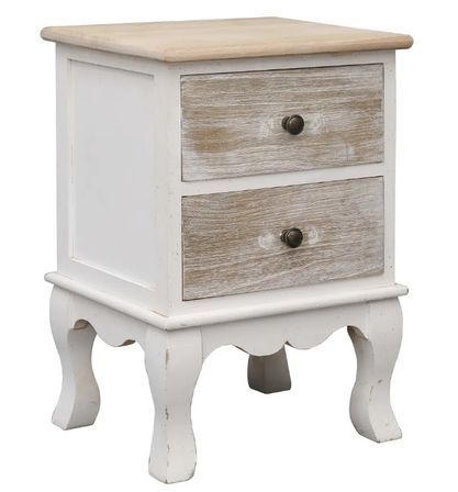 Table de chevet 2 tiroirs paulownia clair et blanc Pouky - Lot de 2