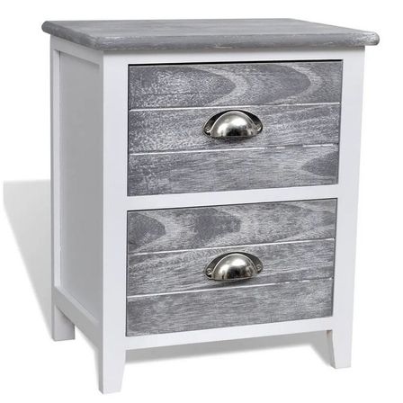 Table de chevet 2 tiroirs paulownia massif blanc et gris Onia