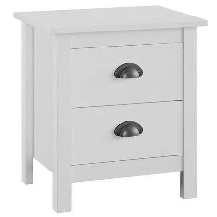Table de chevet 2 tiroirs pin massif blanc Berti