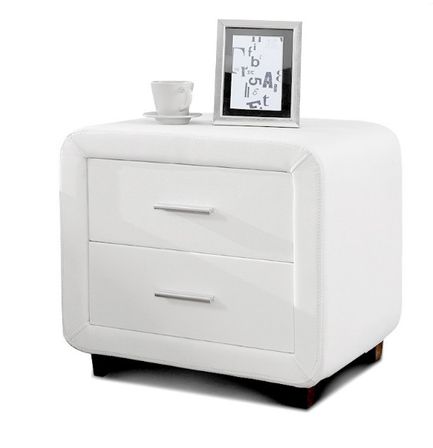 Table de chevet 2 tiroirs simili cuir blanc Vocia - Lot de 2