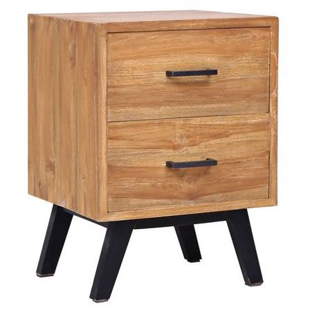 Table de chevet 2 tiroirs teck massif foncé et pieds noir Nubri