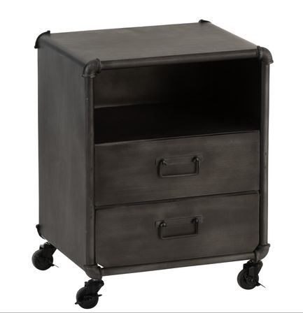 Table de chevet 2 tiroirs tube métal gris Mathi L 45 cm