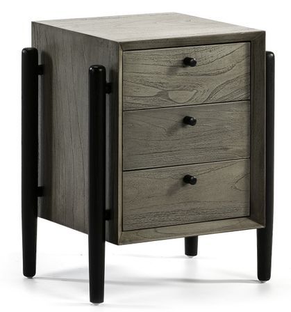 Table de chevet 3 tiroirs bois gris et noir Vazen