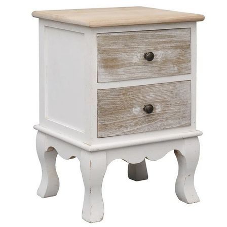 Table de chevet 2 tiroirs paulownia massif blanc Khali