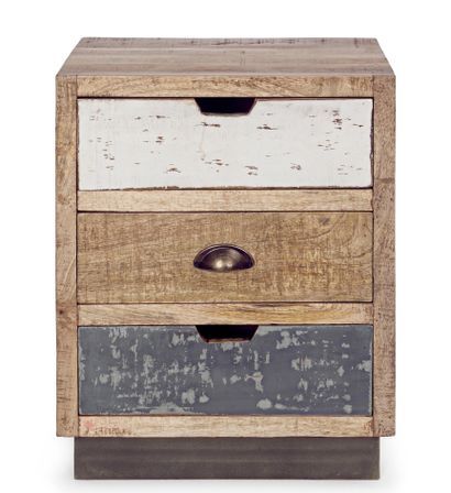 Table de chevet 3 tiroirs TUDOR – Bois massif de manguier