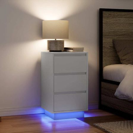 Table de chevet avec lumières LED blanc 38x34x65 cm