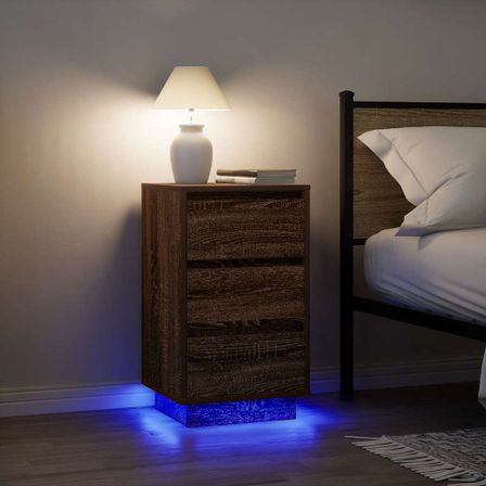 Table de chevet avec lumières LED chêne marron 38x34x65 cm