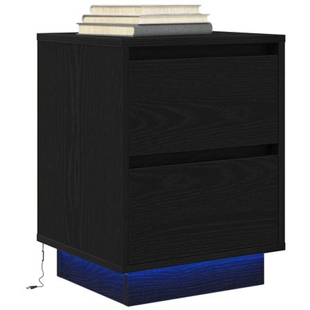 Table de chevet avec lumières LED noir 38x34x50 cm