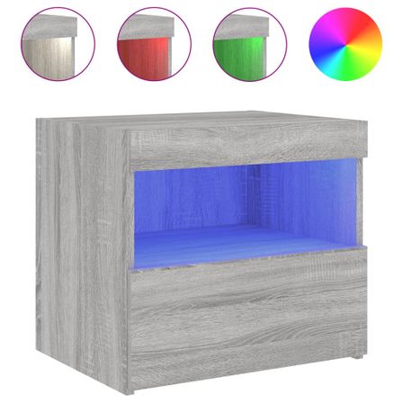 Table de chevet avec lumières LED sonoma gris 50x40x45 cm