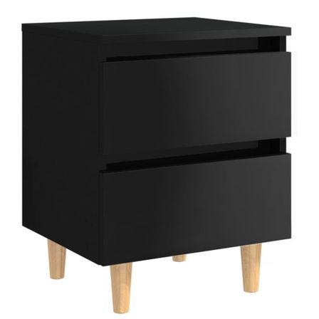 Table de chevet avec pieds en pin Noir brillant 40x35x50 cm