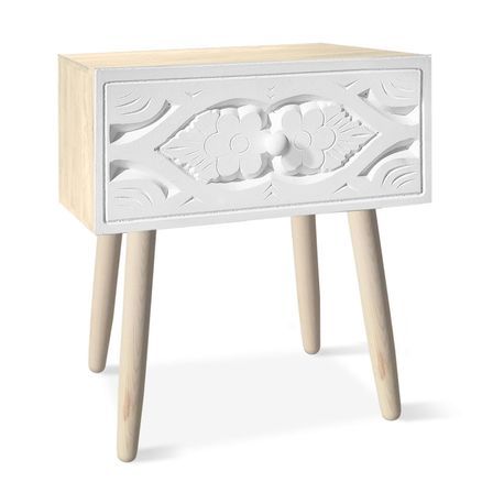Table de chevet bois massif blanc et pieds bois clair Miras