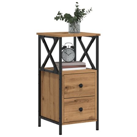 Table de chevet chêne artisanal 34x35,5x70 cm bois d'ingénierie