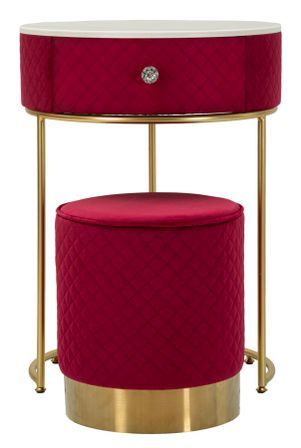 Table de chevet/coiffeuse avec papier vellit rouge ø 52 x 70 cm - 36 x 39 cm