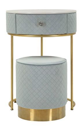 Table de chevet/coiffeuse avec pochette vellit bleu clair cm ø52x70 - ø36x39