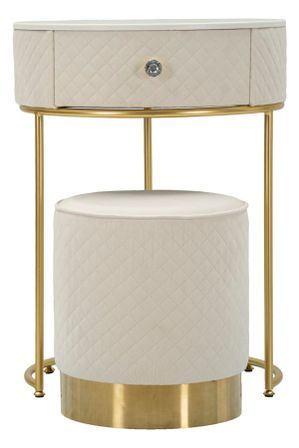 Table de chevet/coiffeuse avec pochette vellit crème ø 52 x 70 cm - 36 x 39 cm