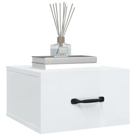 Table de chevet murale Blanc brillant 35x35x20 cm