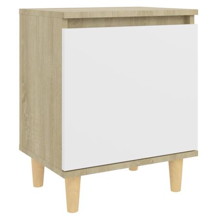Table de chevet pieds en bois Blanc et Chêne sonoma 40x30x50 cm 2