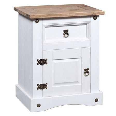 Table de chevet pin massif foncé et blanc Singa