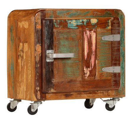 Table de chevet sur roulettes 1 porte bois massif recyclé Moust